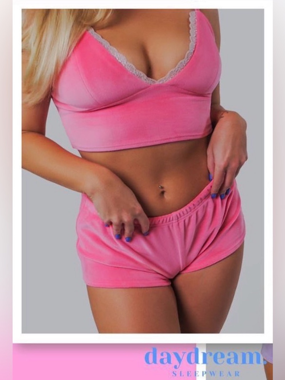 Daydream Pink Lace-Trim Bralette, Short & Eye Mask Sleep Set | size small